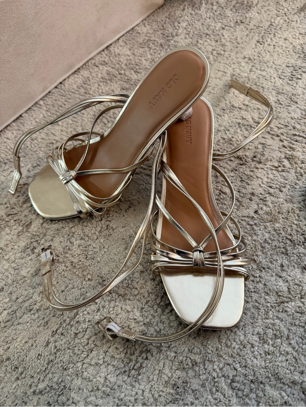 Metallic Gold Strappy Square-Toe Sandals